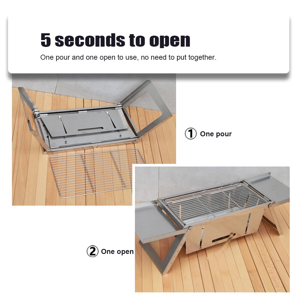 Portable Camping BBQ Grill With Adjustable Height Folding Stainless Steel Charcoal Stove Carry Bag 2