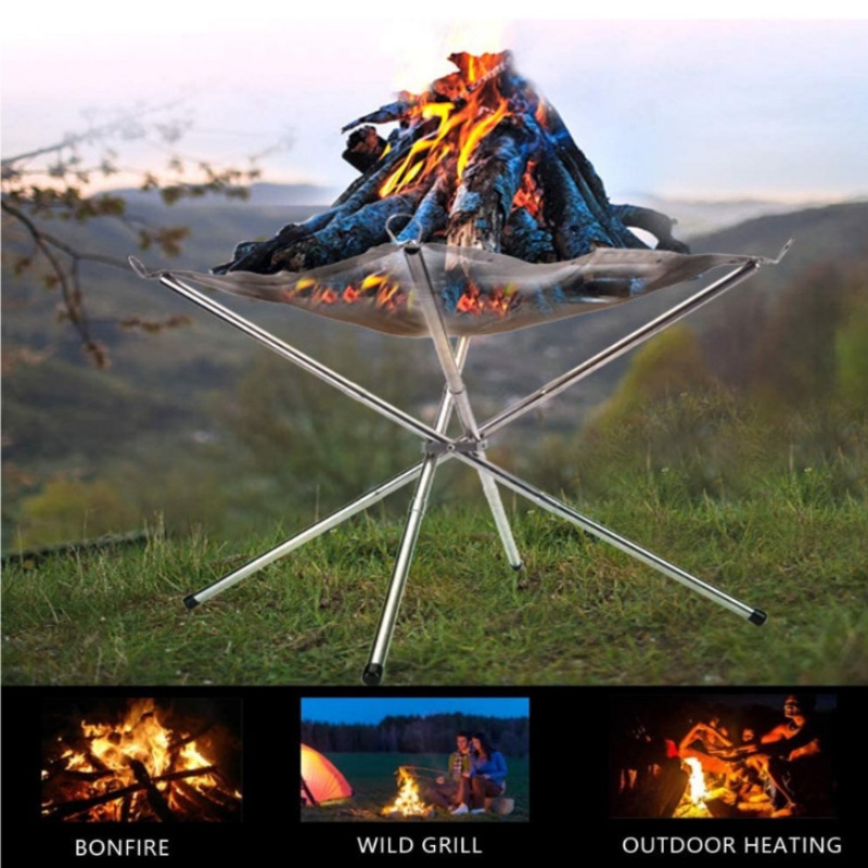 Portable Outdoor Fire Pit With Collapsible Steel Mesh Stand Camping Heater With Carrying Bag 4
