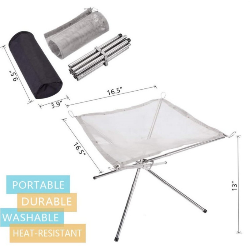 Portable Outdoor Fire Pit With Collapsible Steel Mesh Stand Camping Heater With Carrying Bag 5