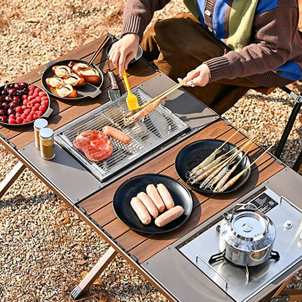 Portable Stainless Steel BBQ Grill Folding Charcoal Stove For Camping Picnic Compact Firewood Heat 2
