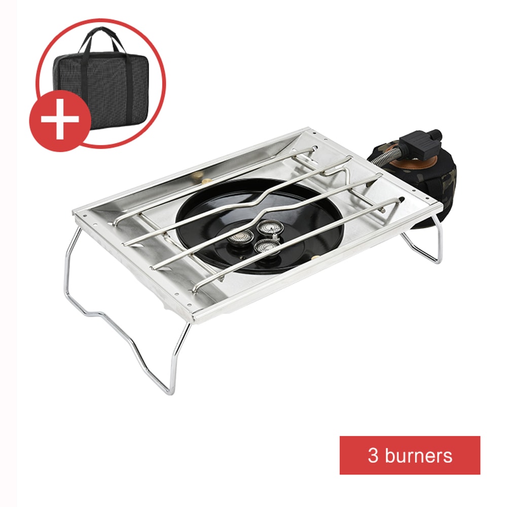 Stainless Steel Folding Gas Stove Windproof Picnic Grill With Copper Head Burner 5