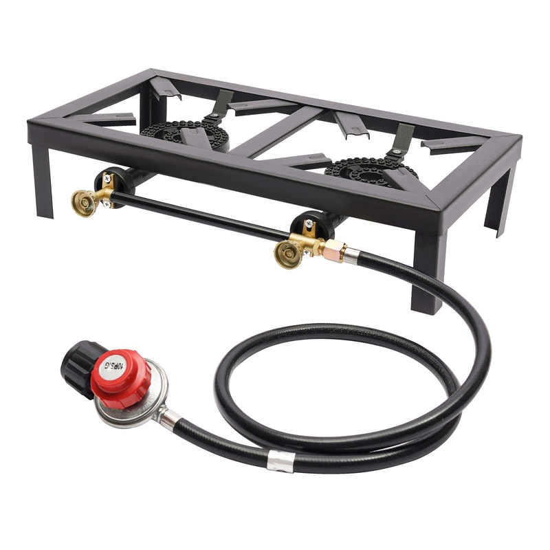 Portable Double Burner Gas Stove With Adjustable Regulator Hose For Camping BBQ 6