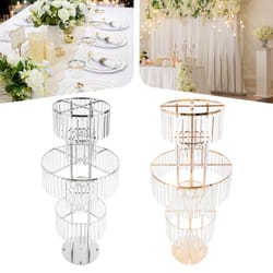 gold silver wedding flower stand centerpiece with hanging acrylic vases