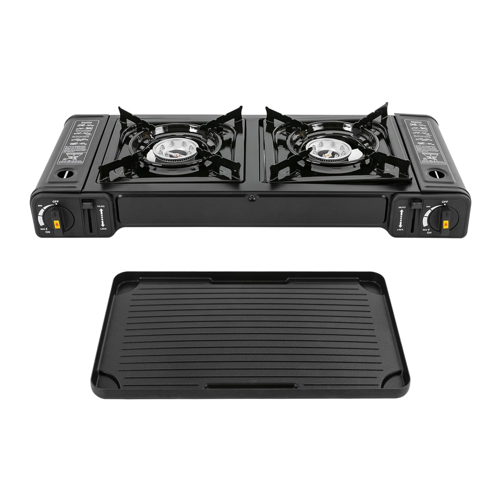 Double Head Barbecue Gas Stove With Baking Tray Ideal For Home And Outdoor Cooking 4