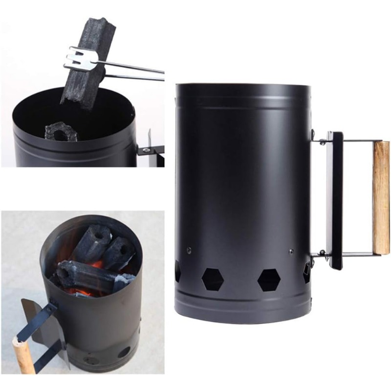 Portable Stainless Steel Barbecue Fire Starter With Handle Quick Charcoal Ignition For Camping Pic 0