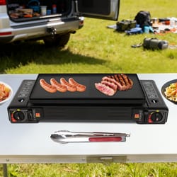 portable burner camping stove with auto ignition & baking tray ideal for rvs, picnics, and bbqs