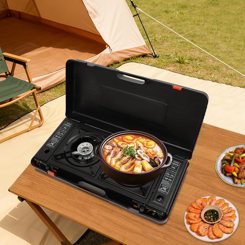 Portable Burner Camping Stove With Auto Ignition Baking Tray Ideal For RVs Picnics And BBQs 5