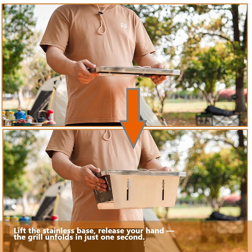 Portable Stainless Steel Folding Grill Stand For Outdoor Camping And Picnic Cooking 2