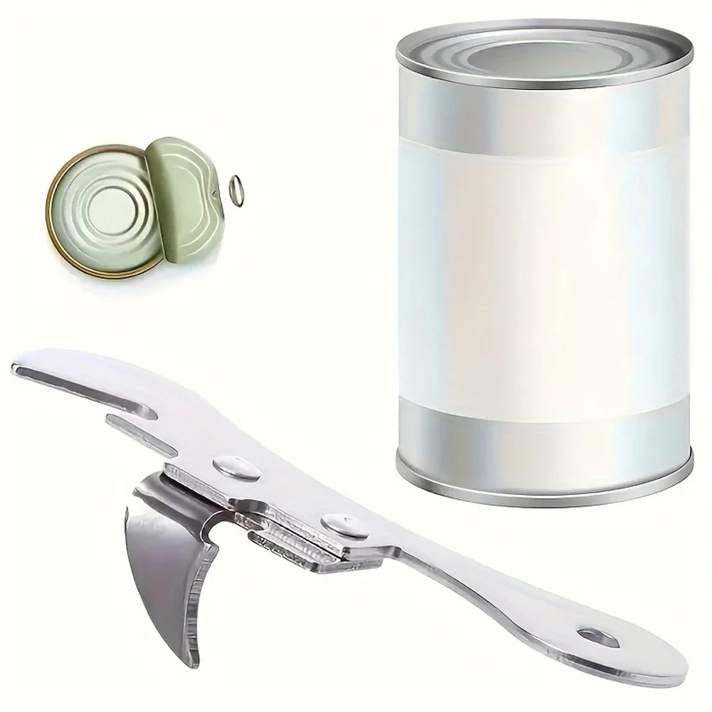 Stainless Steel Manual Can Opener With Ergonomic Grip And Integrated Bottle Opener 0