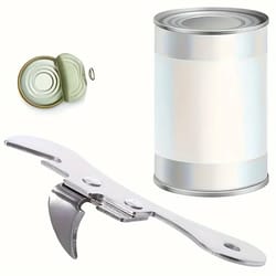 stainless steel manual can opener with ergonomic grip and integrated bottle opener