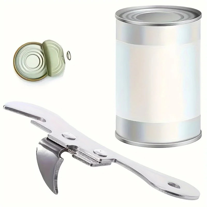 Stainless Steel Manual Can Opener With Ergonomic Grip And Integrated Bottle Opener 0