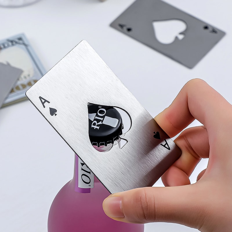 Premium Stainless Steel Wallet Bottle Opener With Poker Design 1