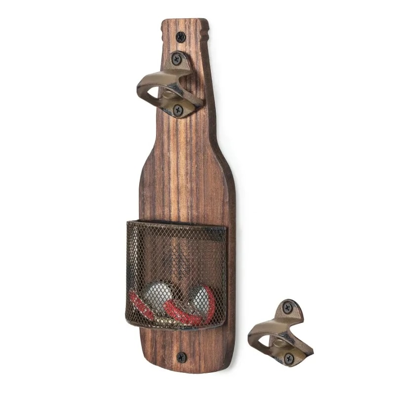 Wooden Wall Mounted Beer Bottle Opener With Cap Storage Box Perfect Bar Counter Decoration 0
