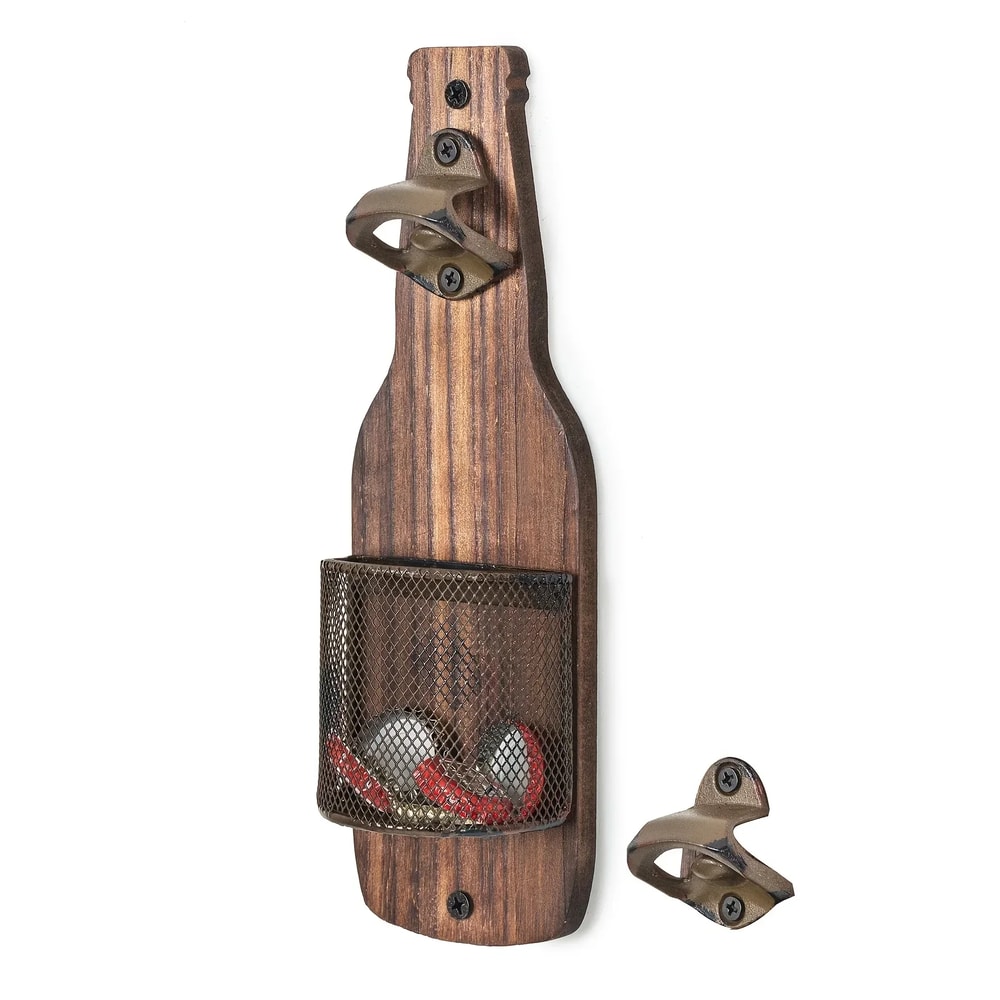 Wooden Wall Mounted Beer Bottle Opener With Cap Storage Box Perfect Bar Counter Decoration 5