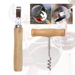 wooden handle multifunctional can & beer bottle opener portable, ergonomic design for effortless kitchen use