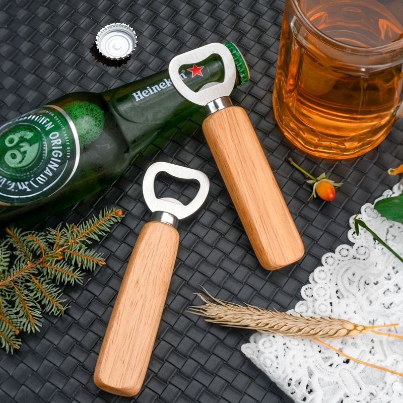 Wooden Handle Beer Bottle Opener Stainless Steel Commercial Creative Design 0