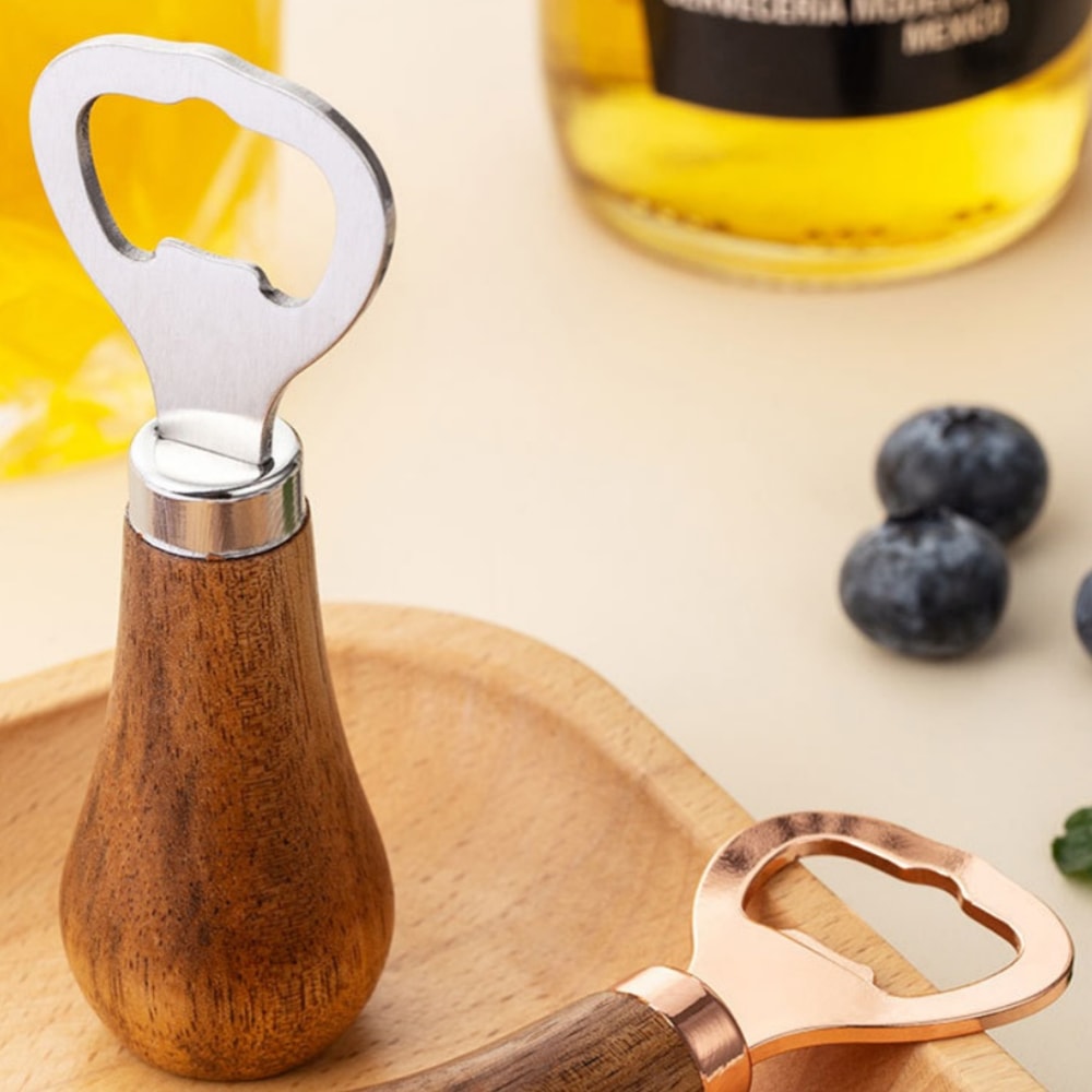 Premium Beer Bottle Opener With Solid Wood Handle Stainless Steel For Household Use 2