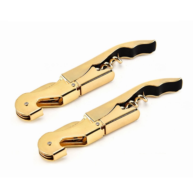 Gold Plated Corkscrew Waiter's Wine Key Bottle Opener Double Hinge Bar Tool for Home & Office Use