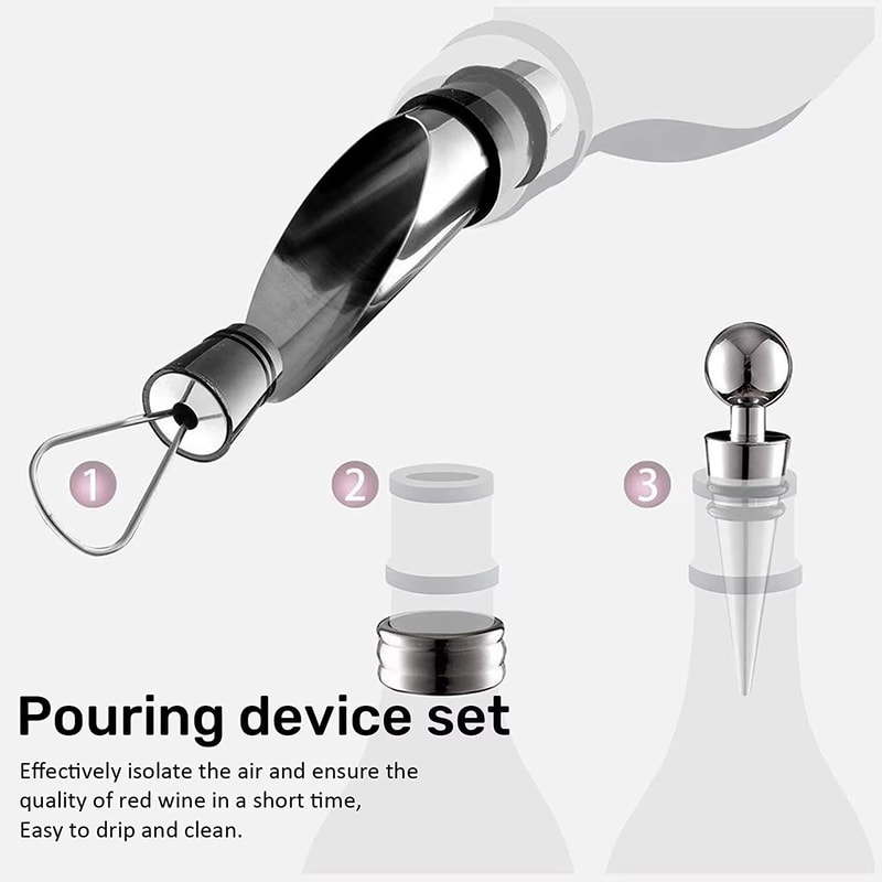 Elegant Wine Opener Gift Set Stainless Steel Bottle Opener Vacuum Stopper Pourer Bar Tool 1