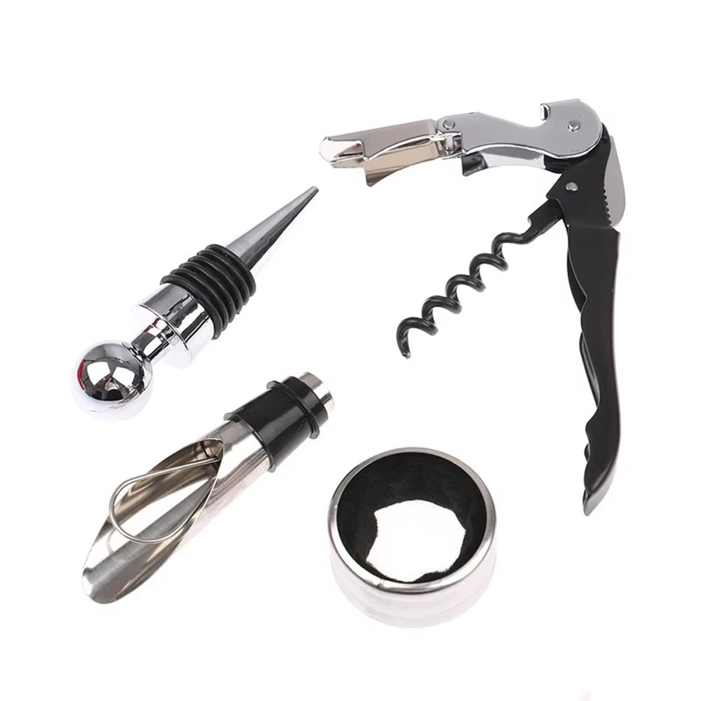 Elegant Wine Opener Gift Set Stainless Steel Bottle Opener Vacuum Stopper Pourer Bar Tool 3