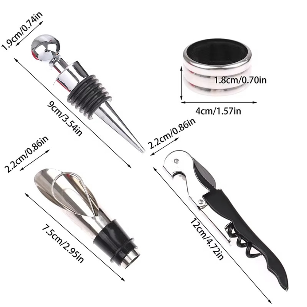 Elegant Wine Opener Gift Set Stainless Steel Bottle Opener Vacuum Stopper Pourer Bar Tool 5