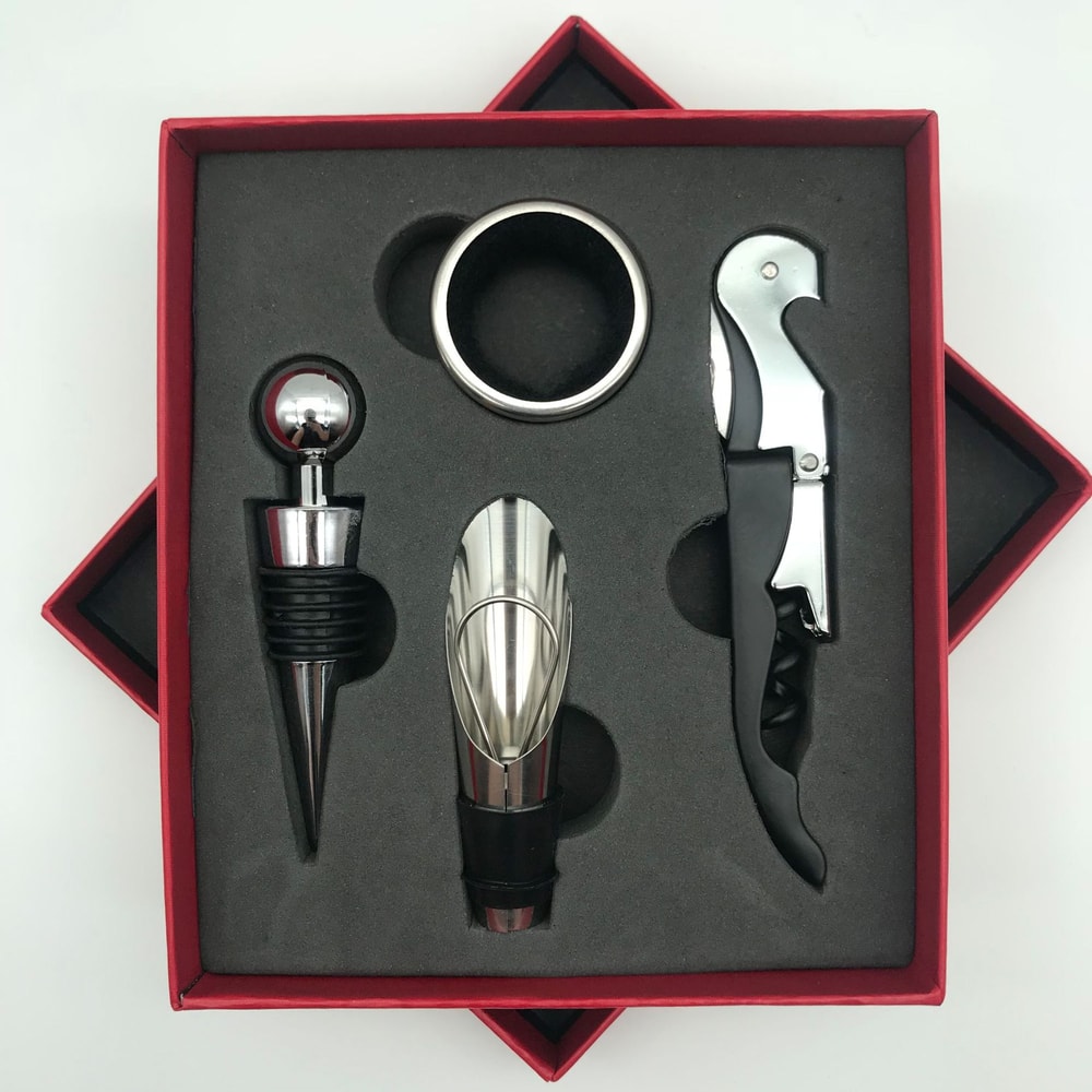 Elegant Wine Opener Gift Set Stainless Steel Bottle Opener Vacuum Stopper Pourer Bar Tool 6