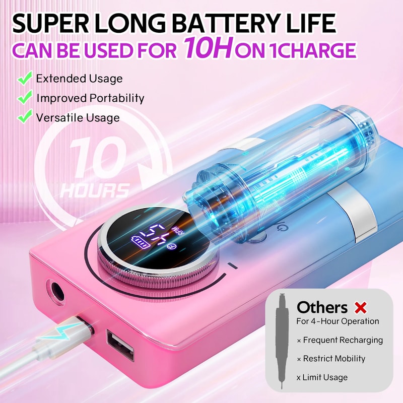 Professional Electric Nail Drill Machine Low Noise Rechargeable For Salon Use 3