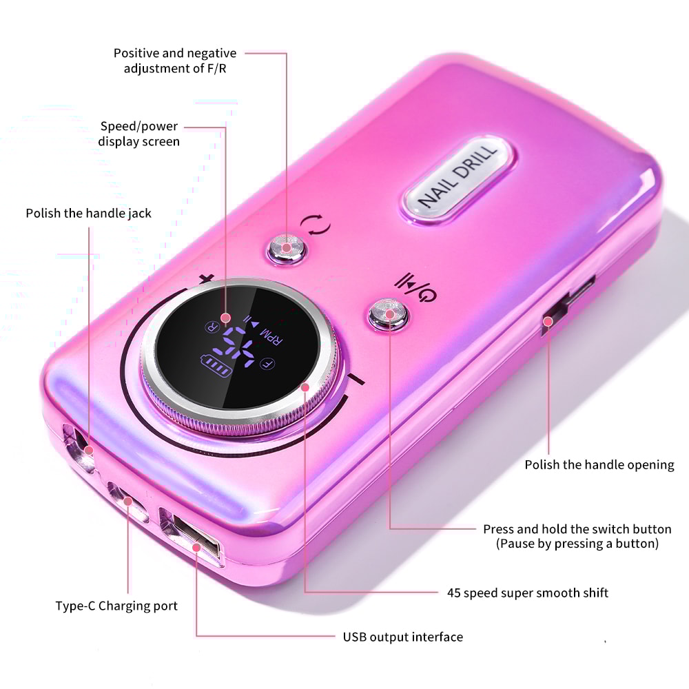 Portable Nail Drill Machine For Gel Nails Electric Rechargeable Nail File For Manicure Salon Use 2