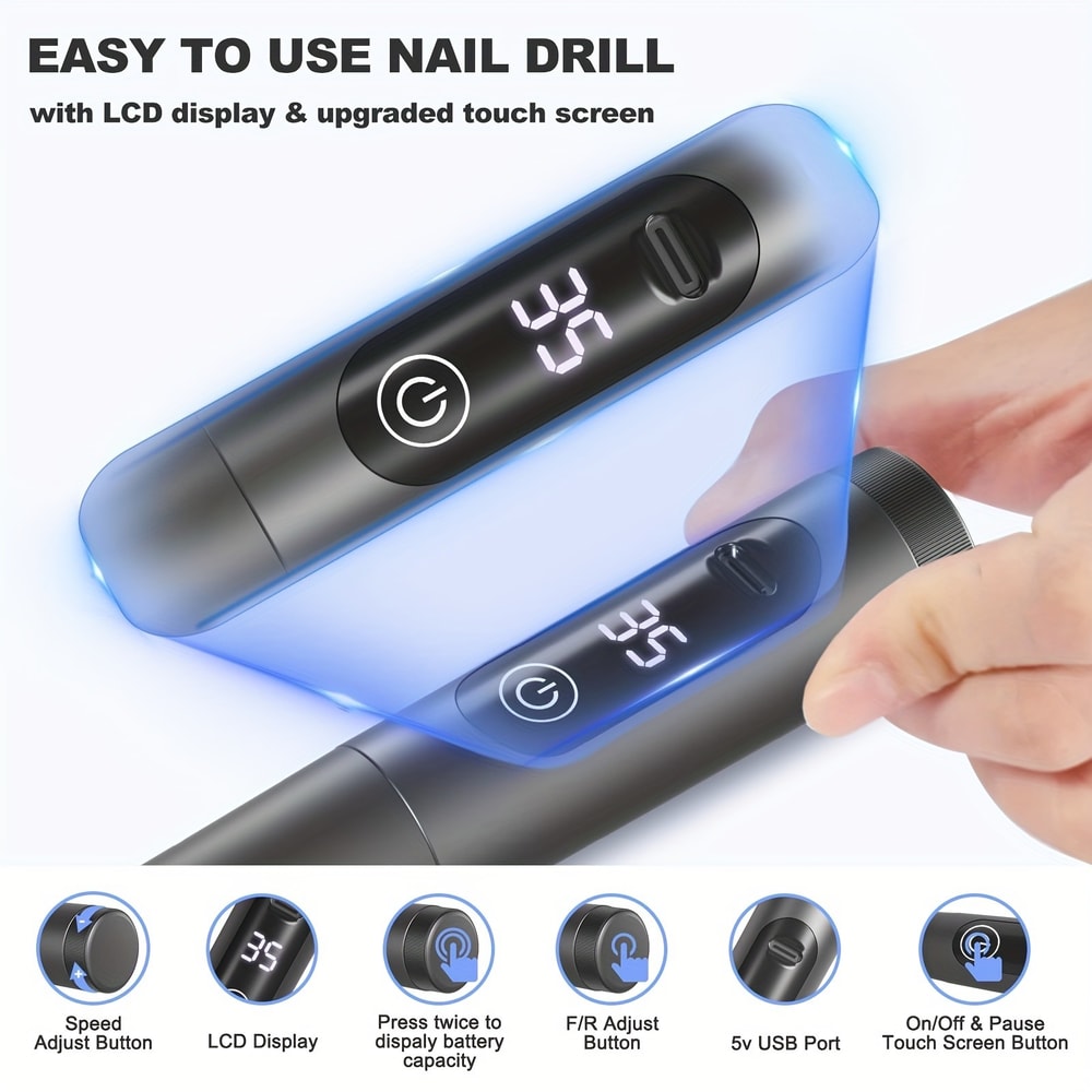 Electric Nail Drill Machine Rechargeable Cordless Nail File For Acrylic Gel Nails 2