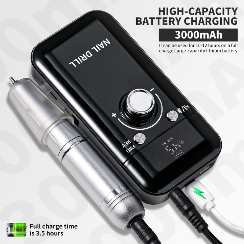 Professional Electric Nail Drill With LCD Screen Rechargeable Manicure Tool For Gel Polish 3