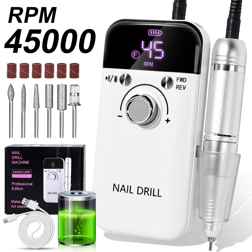 Nail Drill RPM Rechargeable Electric Nail File For Acrylic Gel Polishing Home Salon Use 4