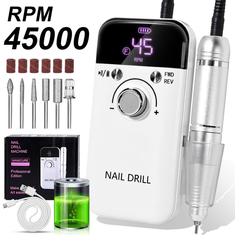 Nail Drill RPM Rechargeable Electric Nail File For Acrylic Gel Polishing Home Salon Use 4