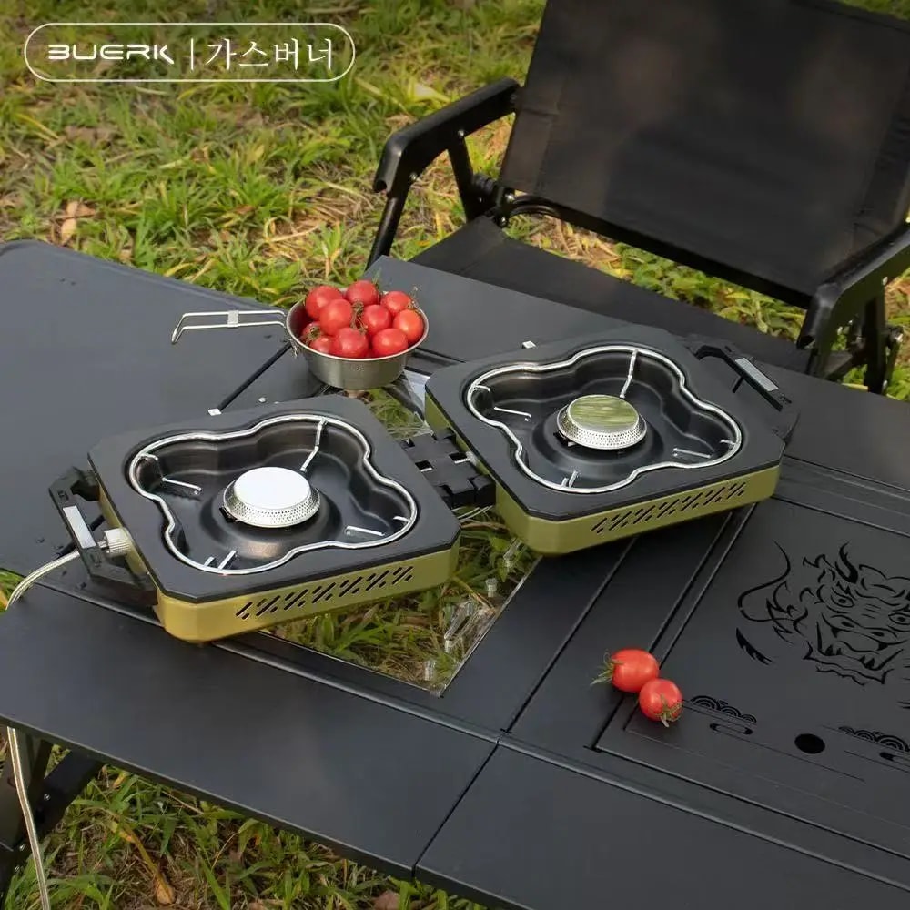 Portable Double Burner Camping Stove With High Firepower Folding Outdoor Gas Cooker 1