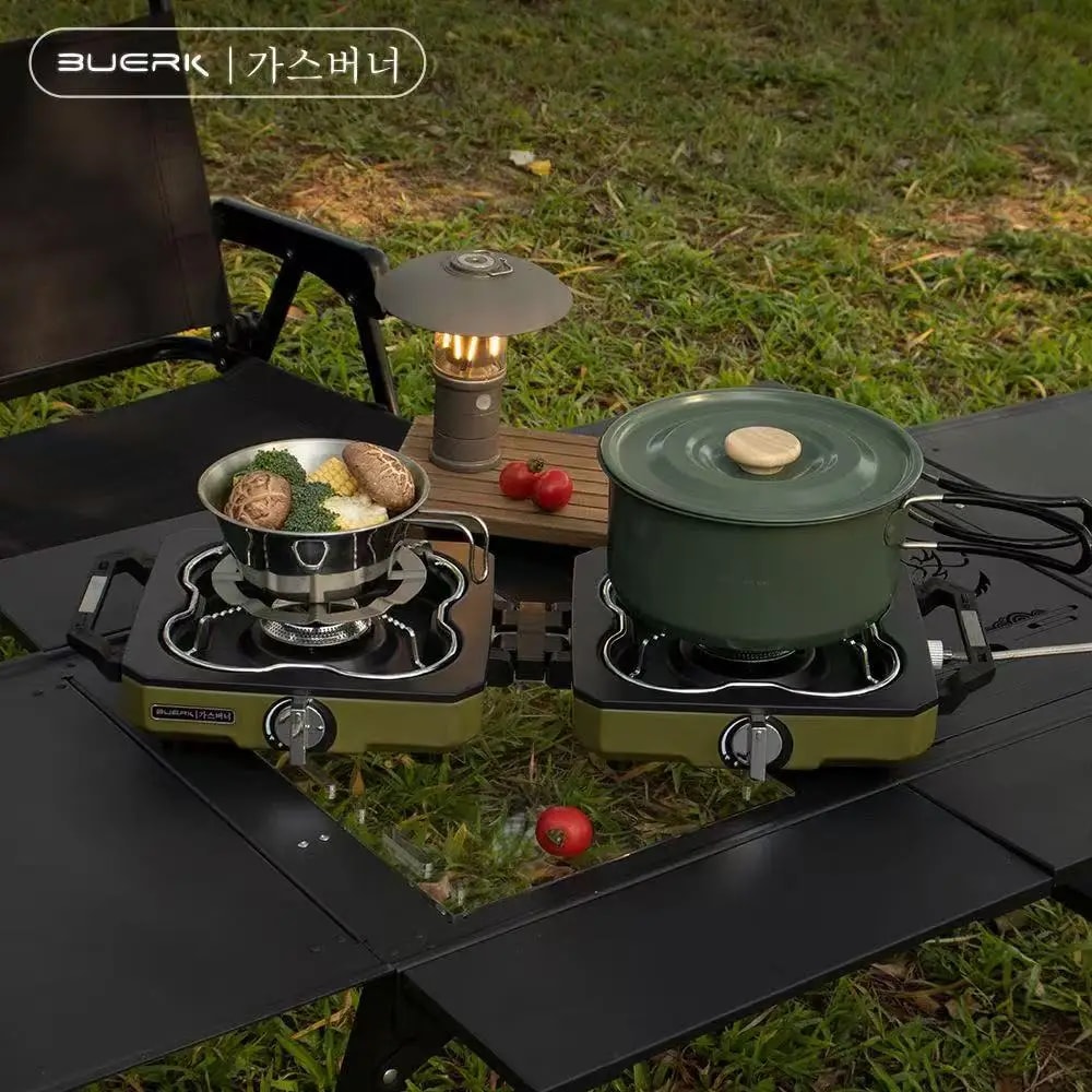 Portable Double Burner Camping Stove With High Firepower Folding Outdoor Gas Cooker 4