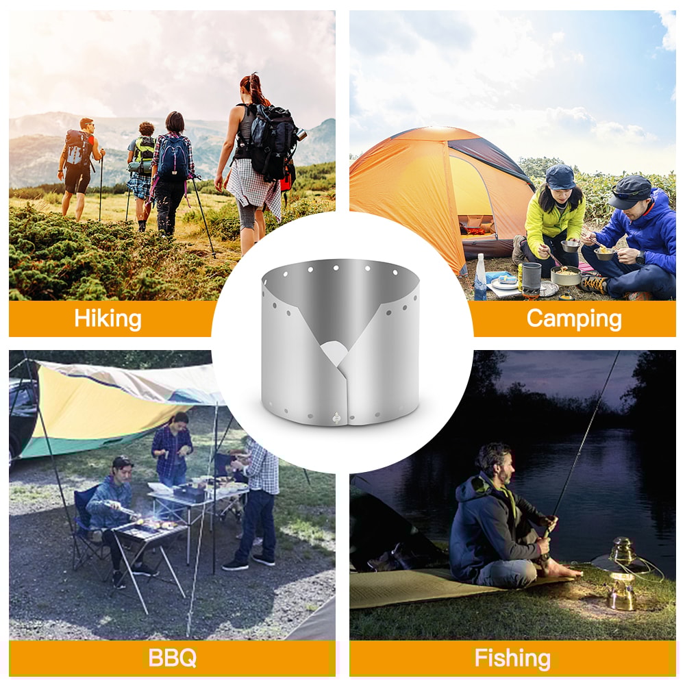 Foldable Camping Stove Wind Shield Titanium Windproof Outdoor Cooking Screen 3