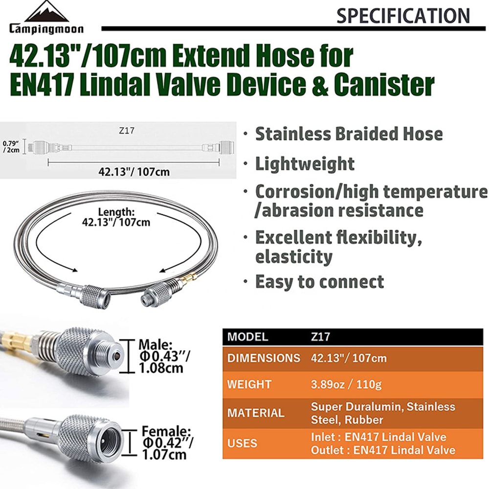 Stainless Steel BBQ Gas Stove Adapter Extension Hose For Hiking Camping 1