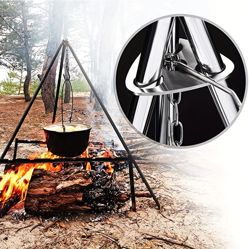 Portable Detachable Outdoor Barbecue Tripod Hanging Rack Stainless Steel Camping Grill Pot Triangle 3