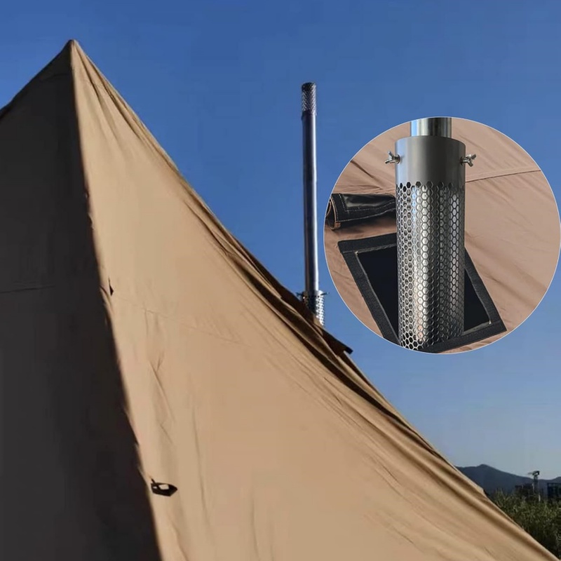 Portable Stainless Steel Camping Stove Chimney Pipe With Heat Resistant Safety Cover For Outdoor Te 1