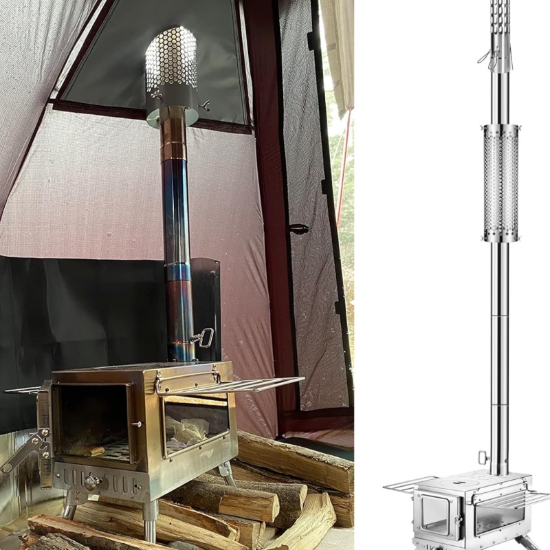 Portable Stainless Steel Camping Stove Chimney Pipe With Heat Resistant Safety Cover For Outdoor Te 3