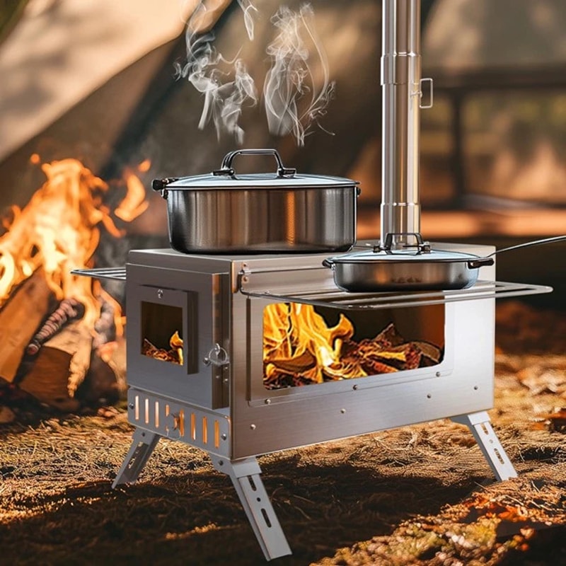 Portable Wood Burning Hot Tent Stove With Stainless Chimney Pipes For Camping 1