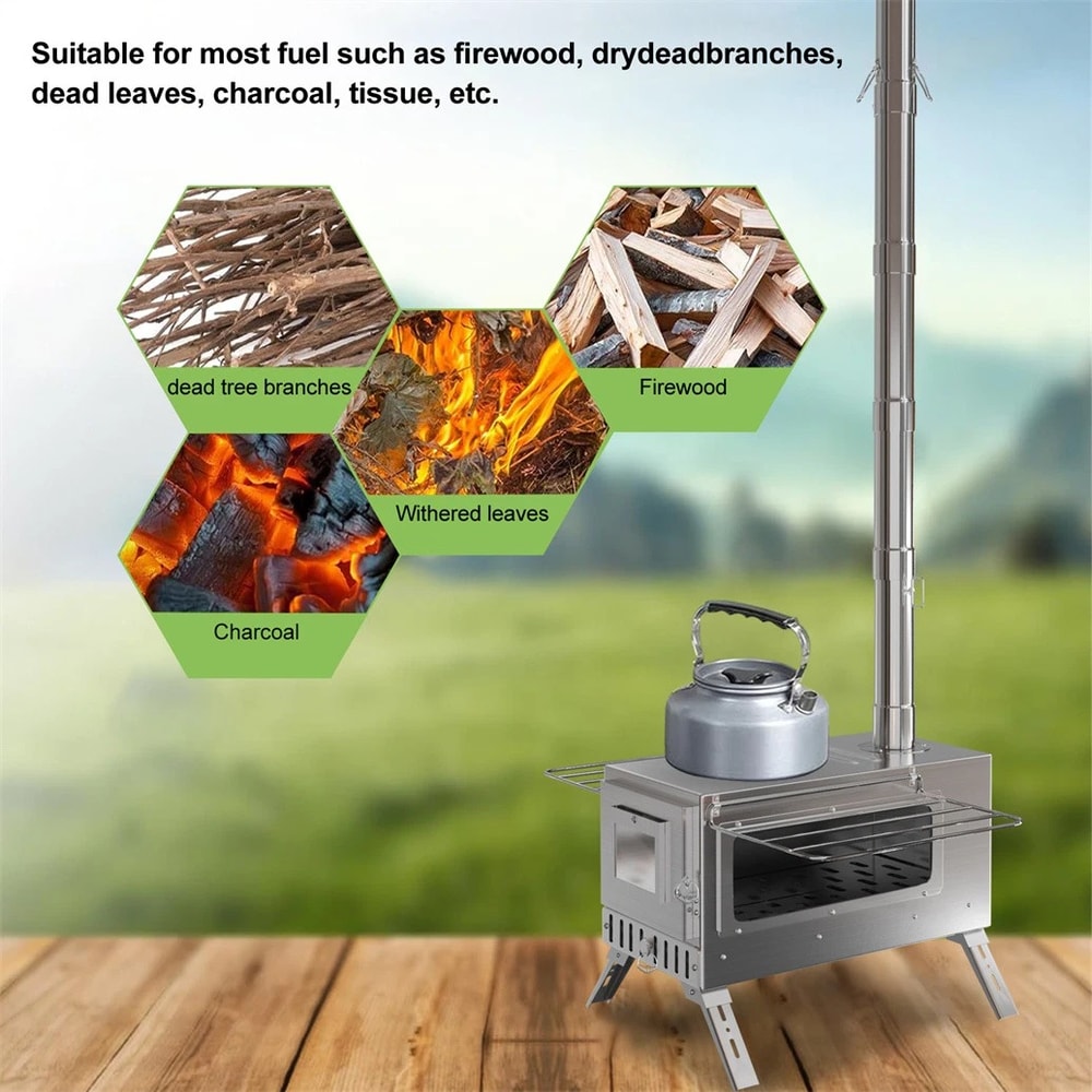 Portable Wood Burning Hot Tent Stove With Stainless Chimney Pipes For Camping 3