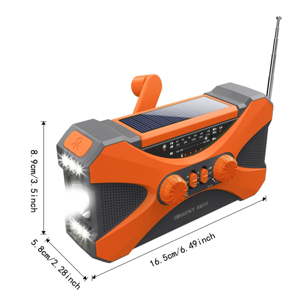Solar Emergency Radio With Hand Crank Charger NOAA Weather Alert LED Flashlight 5