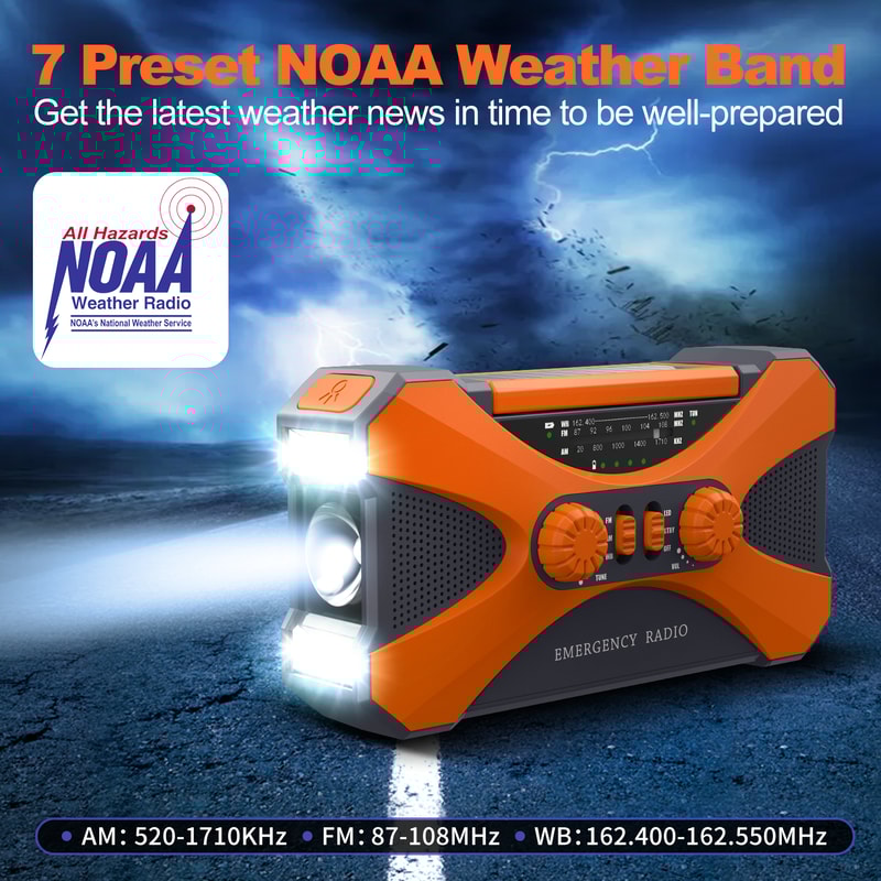 Solar Emergency Radio With Hand Crank Charger NOAA Weather Alert LED Flashlight 2