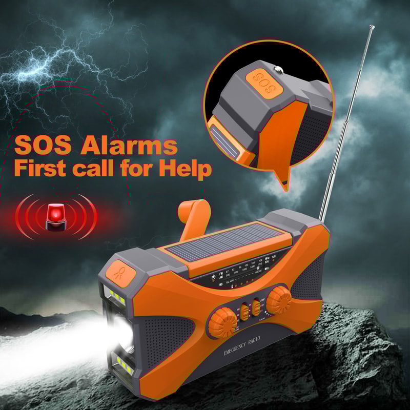 Solar Emergency Radio With Hand Crank Charger NOAA Weather Alert LED Flashlight 3