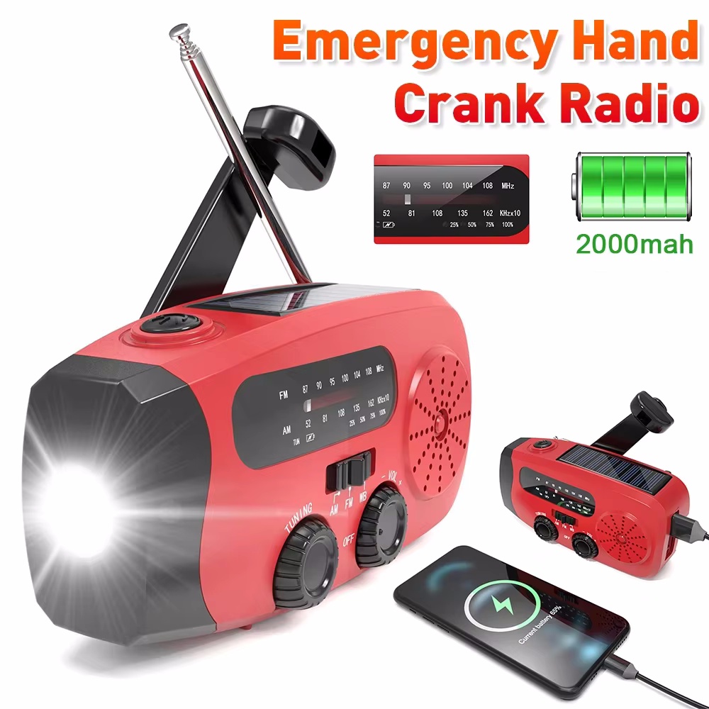 Solar Hand Crank Emergency Weather Radio With Flashlight Power Bank 0