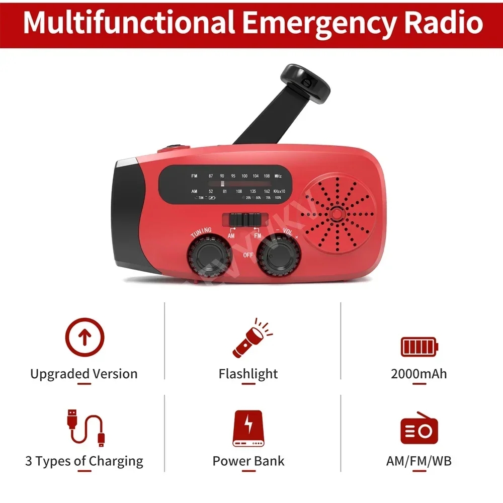 Solar Hand Crank Emergency Weather Radio With Flashlight Power Bank 2