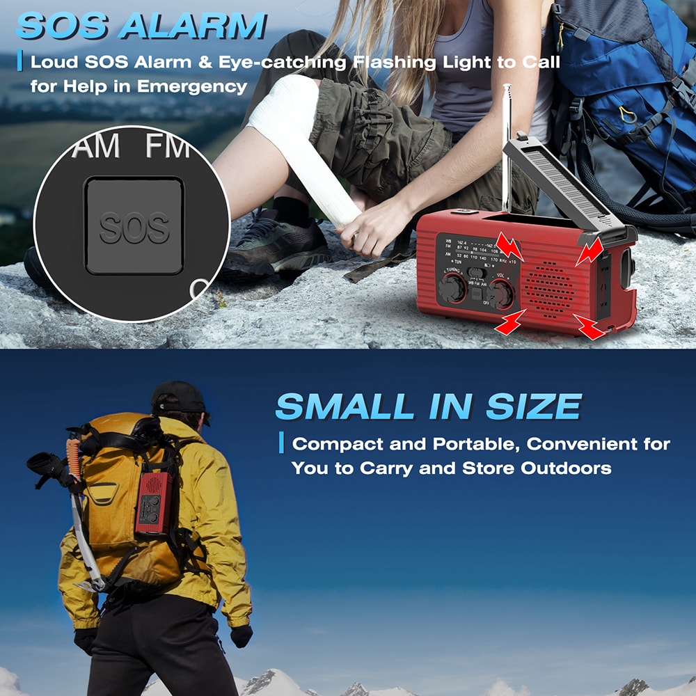 Solar Emergency Radio With Hand Crank LED Light Waterproof Portable Survival Radio 2
