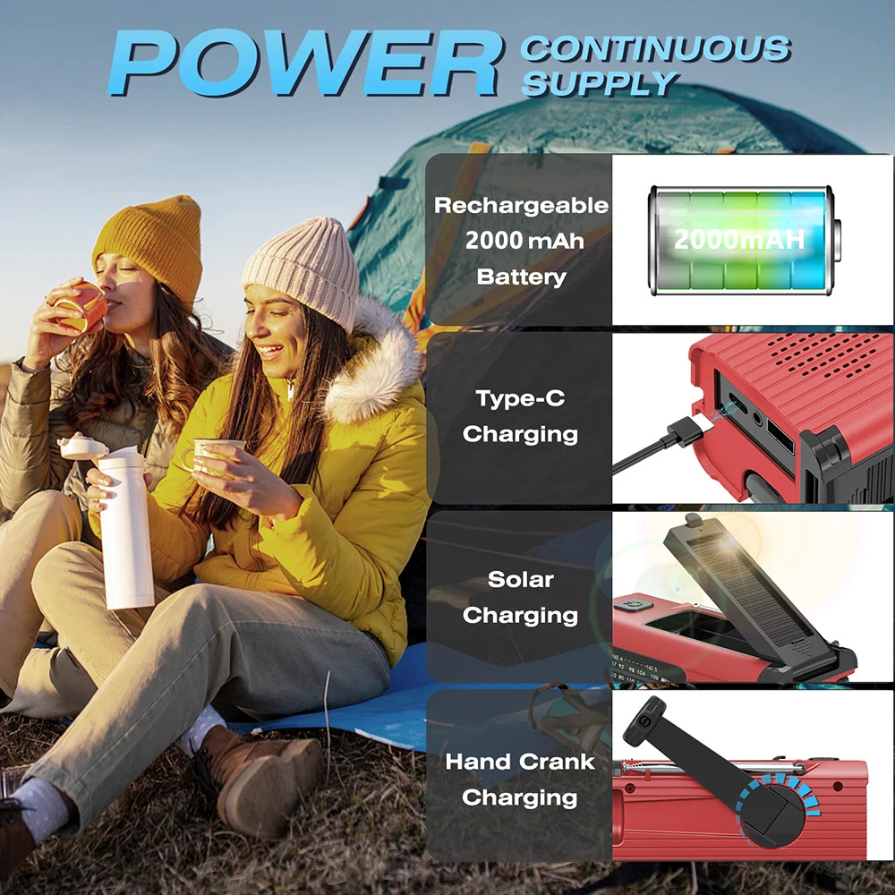 Solar Emergency Radio With Hand Crank LED Light Waterproof Portable Survival Radio 3