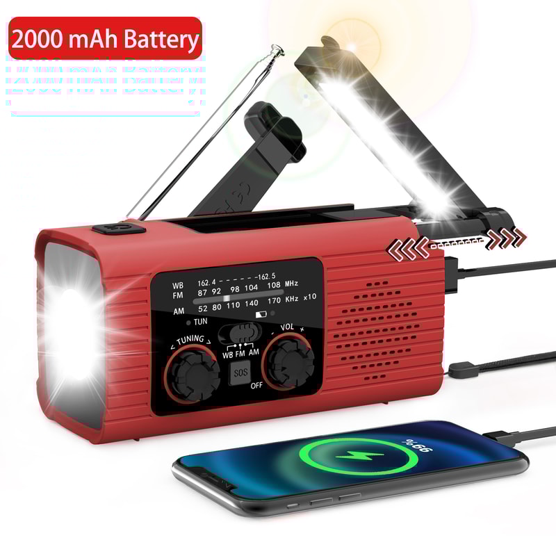 Solar Emergency Radio With Hand Crank LED Light Waterproof Portable Survival Radio 7