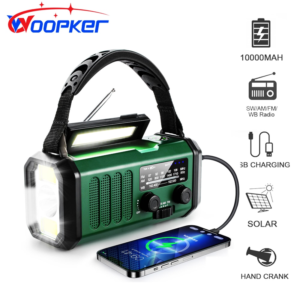 Emergency Radio With Solar Hand Crank NOAA Weather Alert Power Bank 0